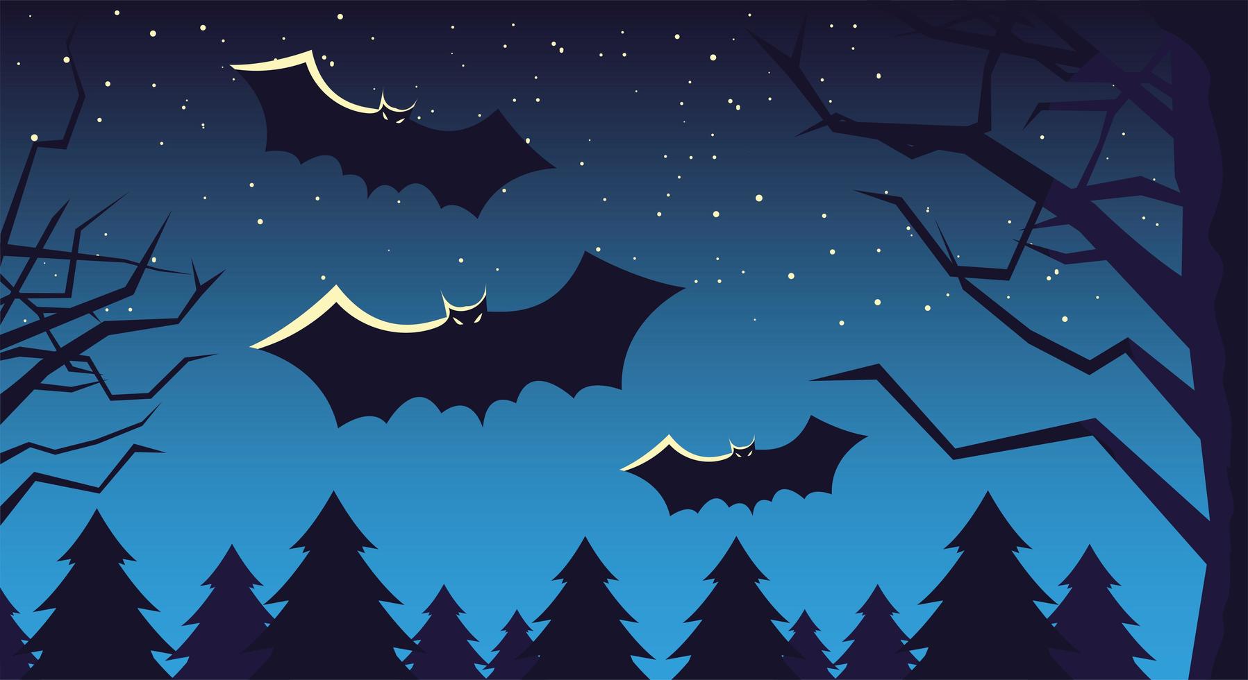 carte d'halloween avec pleine lune et chauves-souris dans la nuit noire vecteur