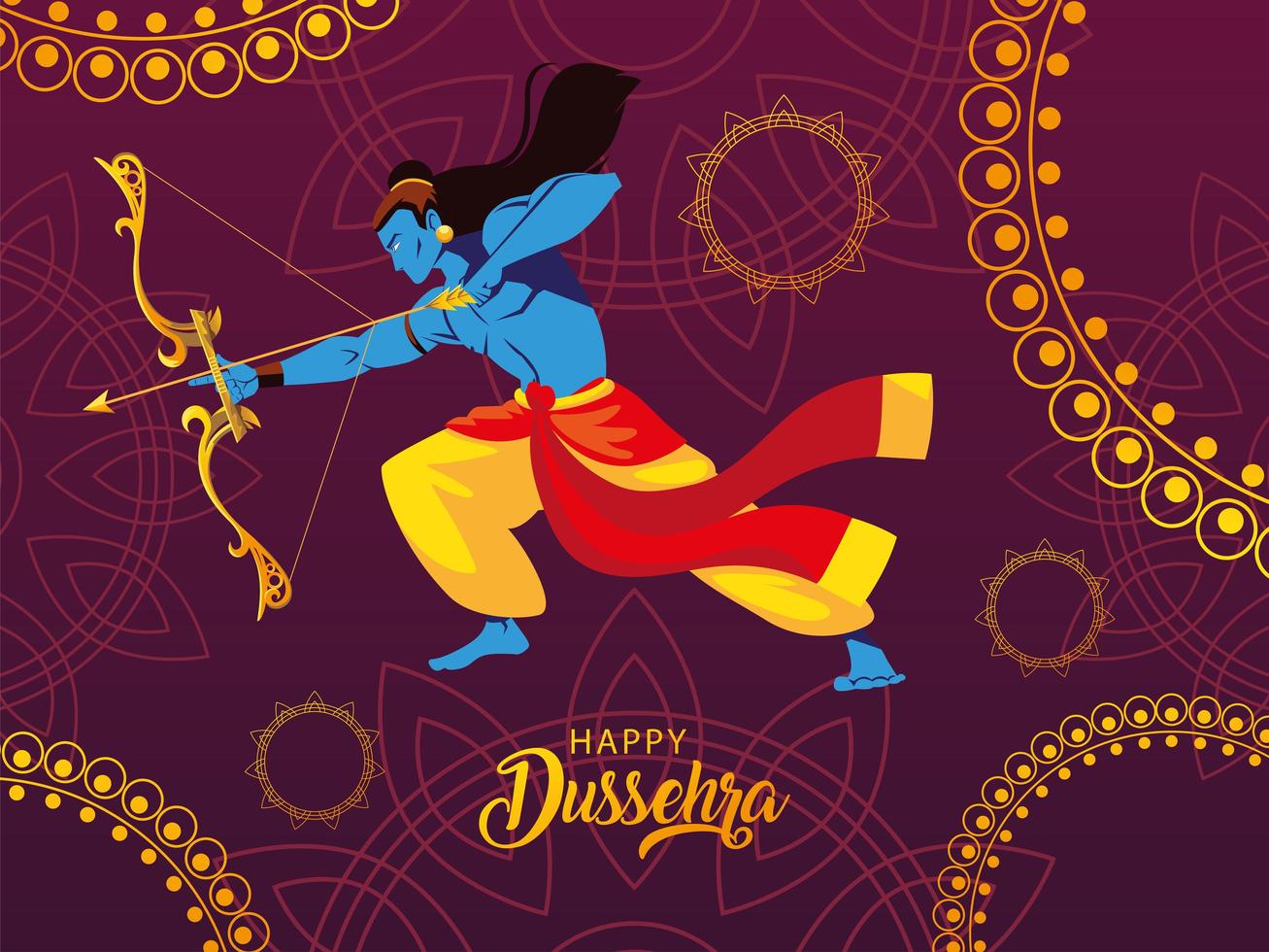 affiche du seigneur rama avec arc et flèche, étiquette happy dussehra vecteur