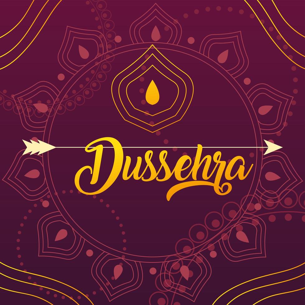 lettrage doré avec étiquette et flèche dussehra vecteur