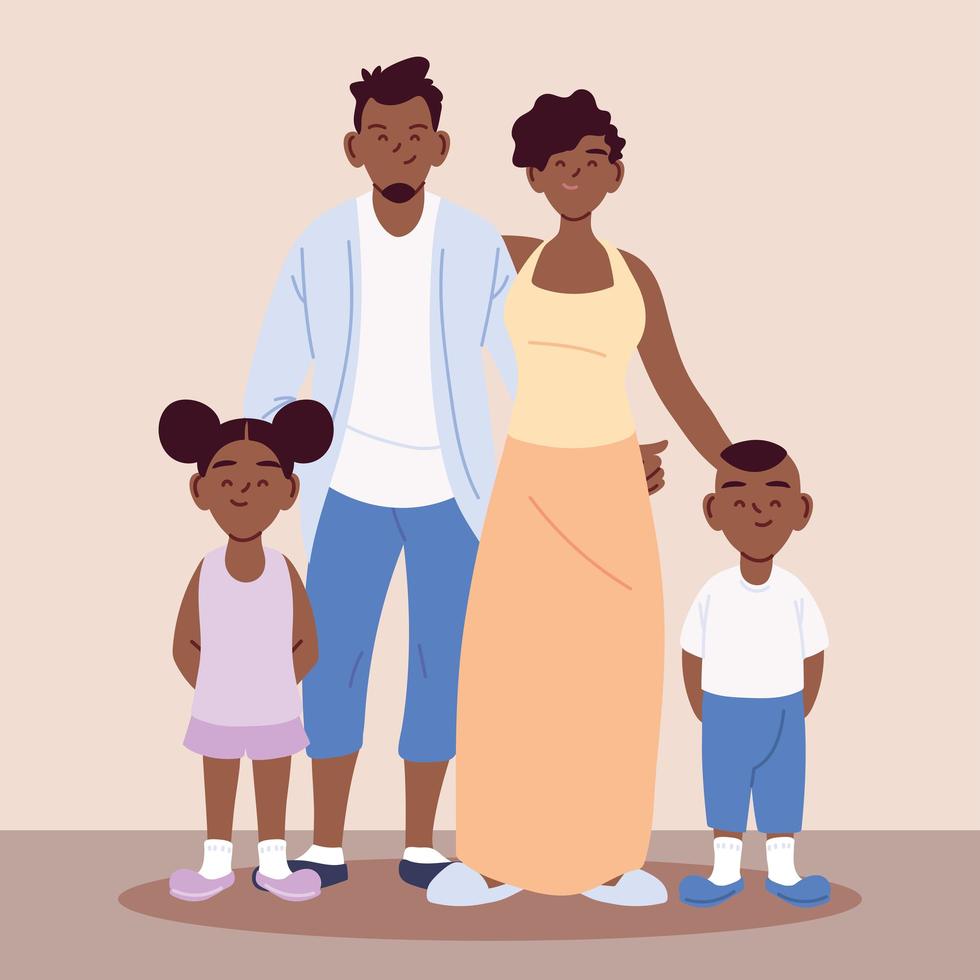 famille afro, parents avec enfants se tenant la main vecteur