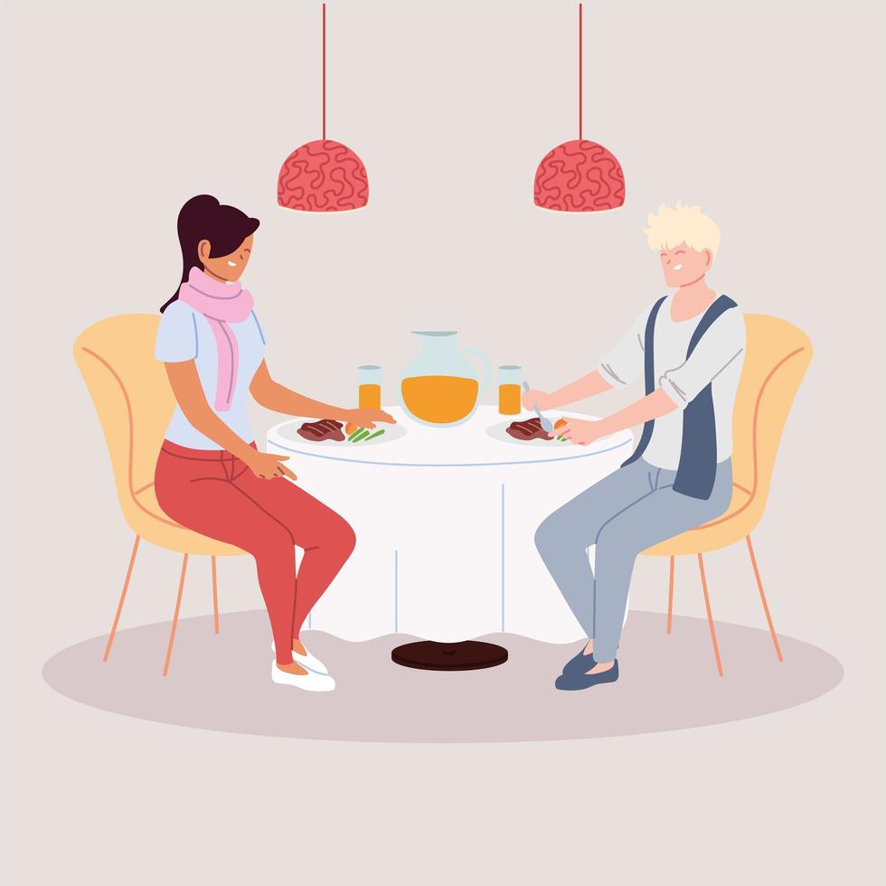 couple en train de dîner au restaurant, dîner romantique vecteur