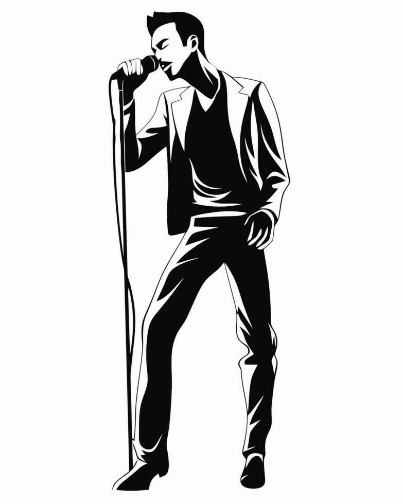 une silhouette de une homme en chantant dans une microphone vecteur