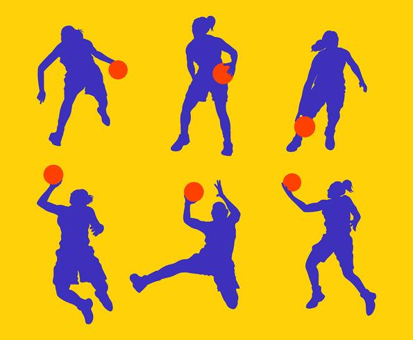 Silhouette de joueur de basket féminin vecteur