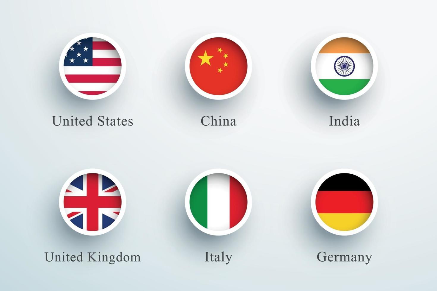 drapeaux nationaux ronds 3d bouton cercle icônes vectorielles ensemble vecteur
