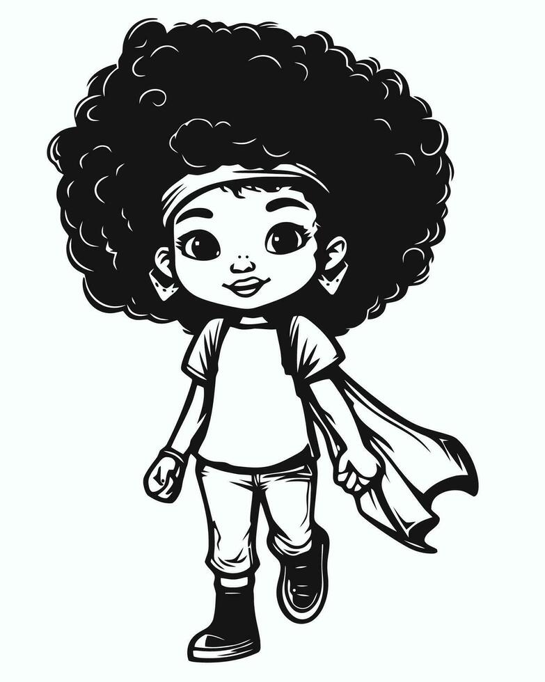 une dessin animé fille avec afro cheveux et une cap vecteur
