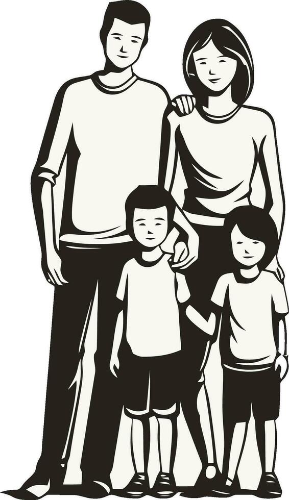 une noir et blanc illustration de une famille vecteur