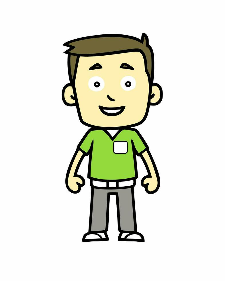 une dessin animé homme dans une vert chemise et gris un pantalon vecteur