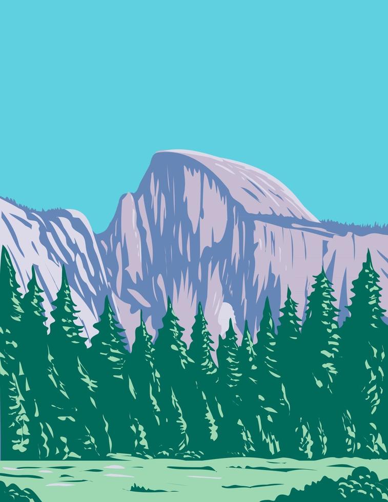 le demi-dôme à l'extrémité est de la vallée de yosemite dans le parc national de yosemite californie wpa poster art vecteur