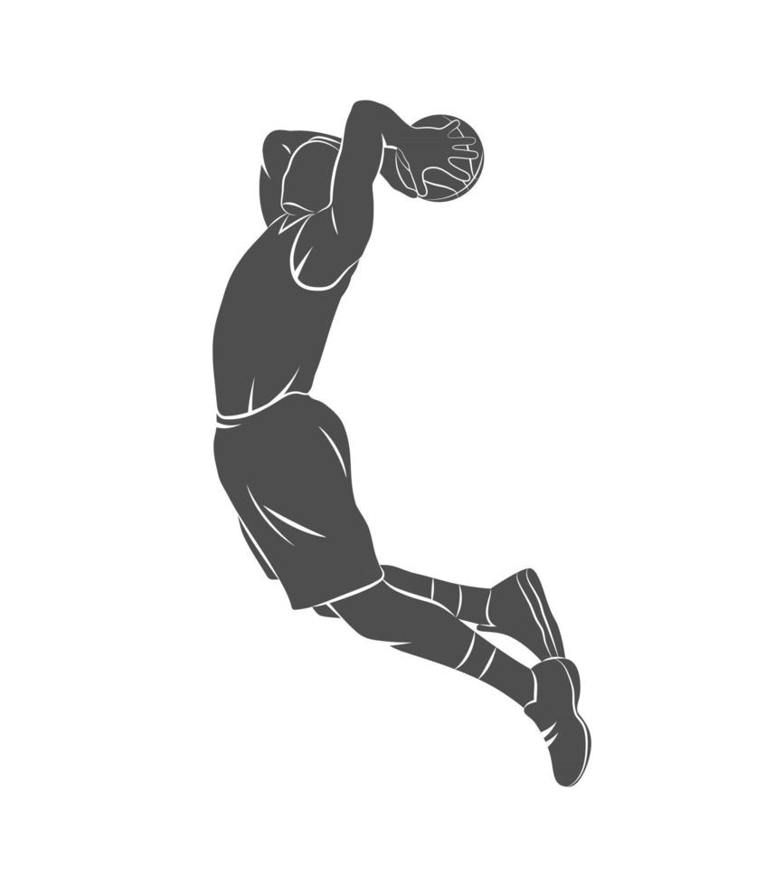joueur de basket-ball silhouette avec ballon sur fond blanc. illustration vectorielle vecteur
