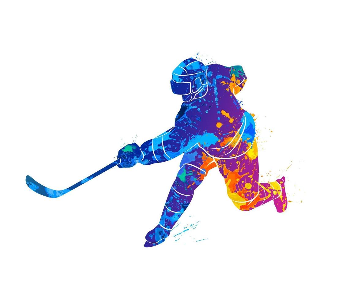 joueur de hockey abstrait d'une éclaboussure d'aquarelles. illustration vectorielle de peintures. vecteur