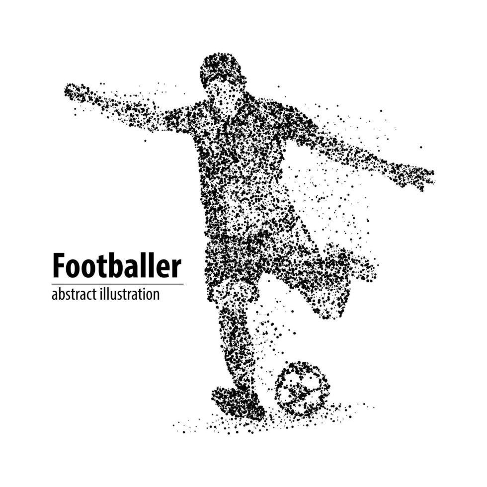 joueur de football abstrait botter le ballon hors des cercles noirs. illustration vectorielle. vecteur