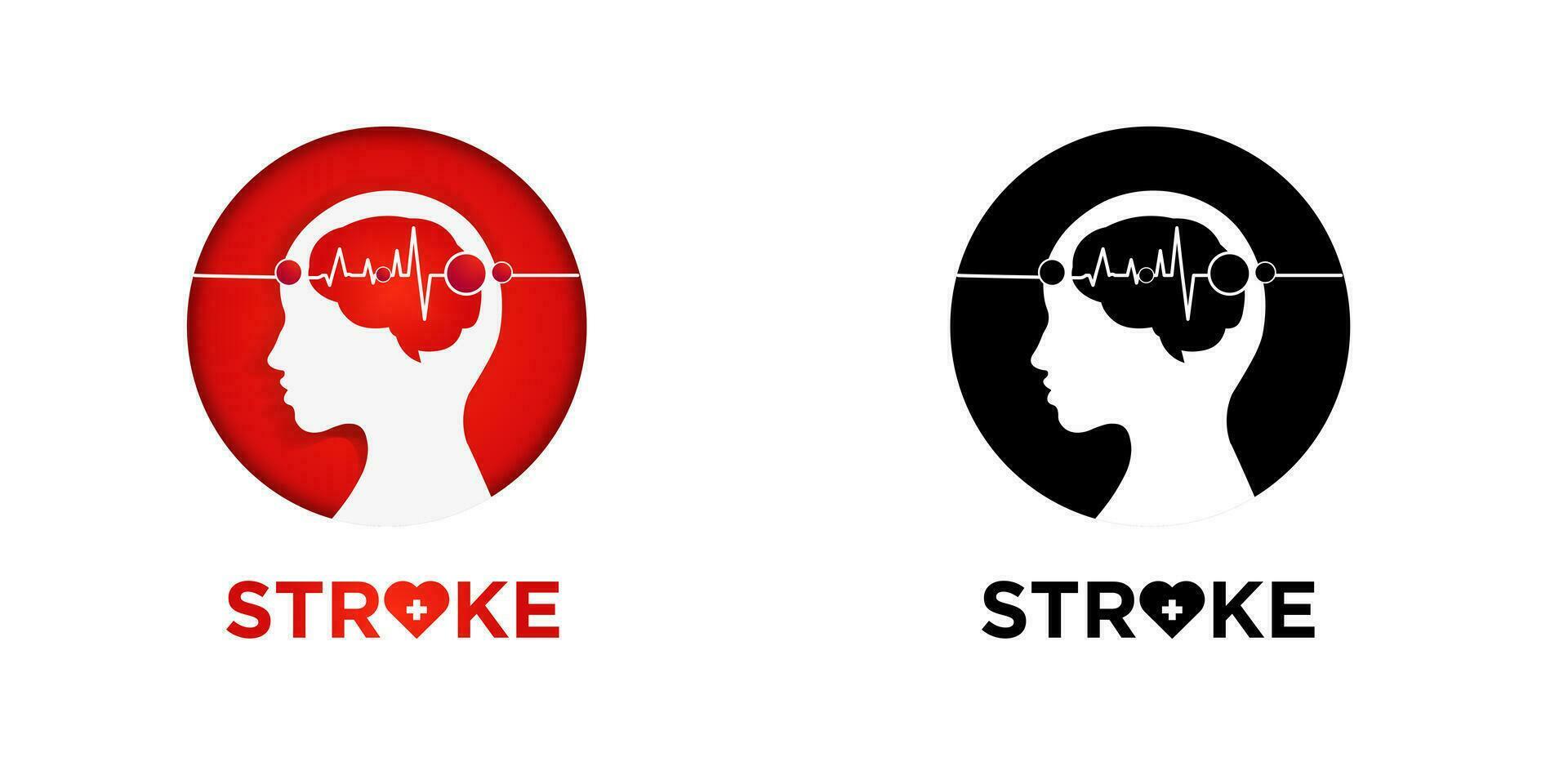 accident vasculaire cérébral icône. illustration de pauvres du sang couler à le cerveau provoquant une accident vasculaire cérébral, Humain profil à l'intérieur une rond Cadre et cœur battre doubler. vecteur illustration. eps dix.