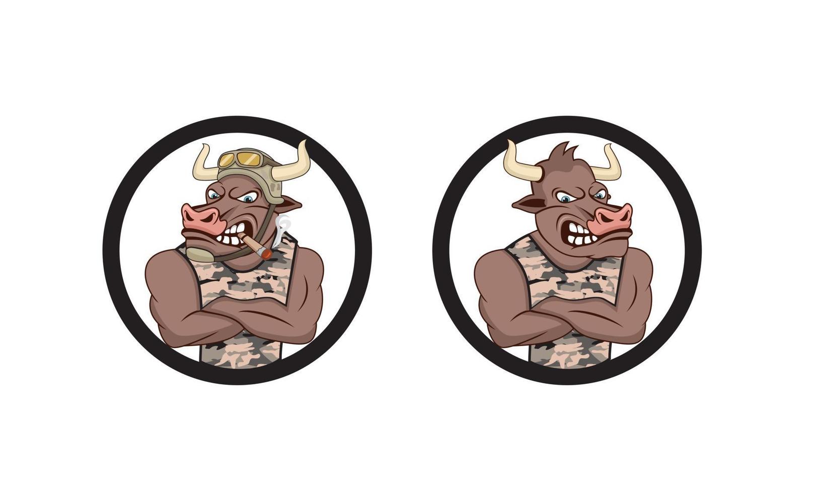 Bull Army cartoon character design illustration vecteur eps format, adapté à vos besoins de conception, logo, illustration, animation, etc.