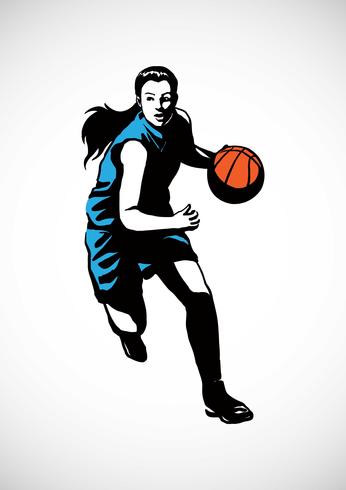 Silhouette de joueur de basket féminin vecteur