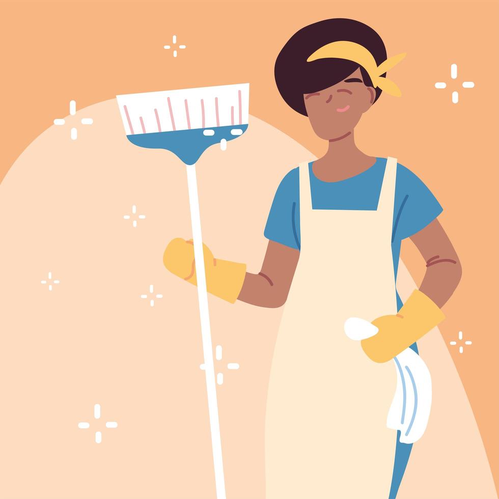 personnel d'hygiène, femme avec équipement de nettoyage vecteur