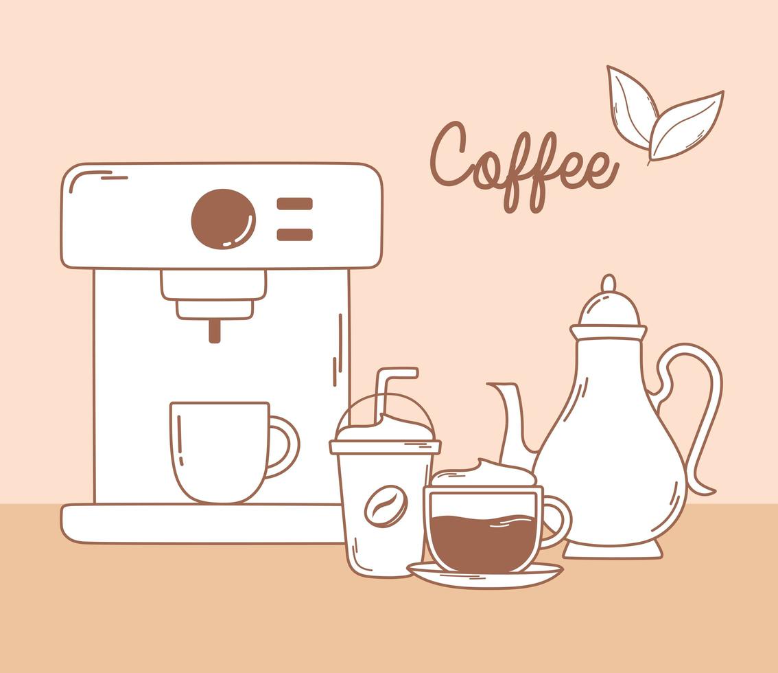 machine à café frappe bouilloire et cappuccino en ligne marron vecteur