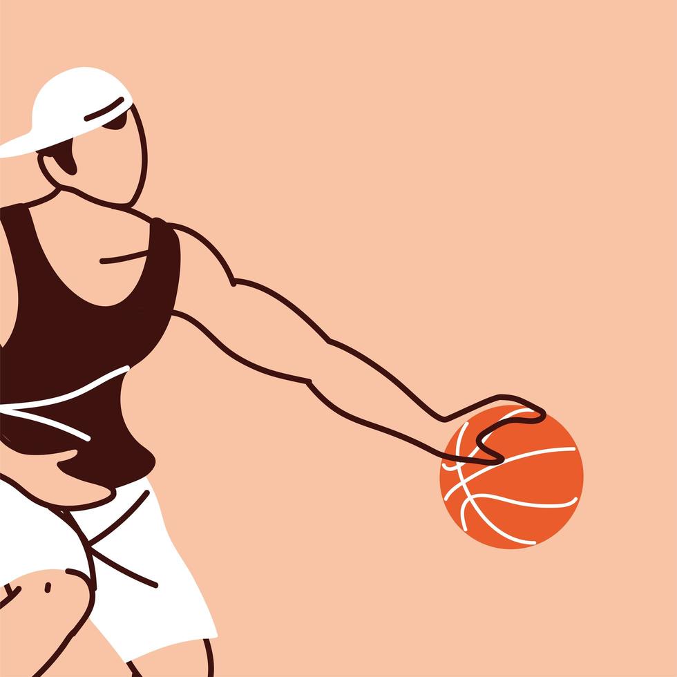 joueur de basket-ball homme avec dessin vectoriel de balle