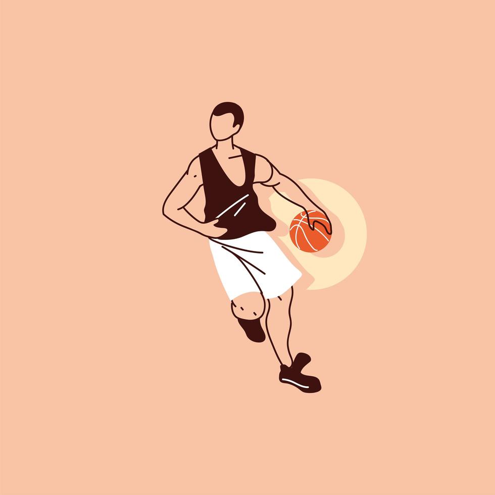 joueur de basket-ball homme avec dessin vectoriel de balle