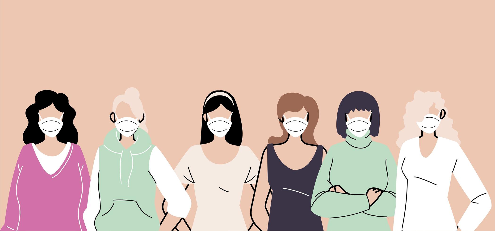 personnes portant des masques médicaux protecteurs, femmes portant une protection contre le coronavirus vecteur