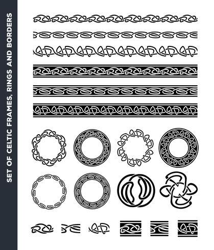 Ensemble de bordures, motifs et bagues celtiques vecteur