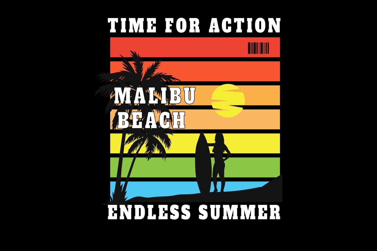 temps action malibu plage sans fin été couleur orange jaune vert et bleu vecteur