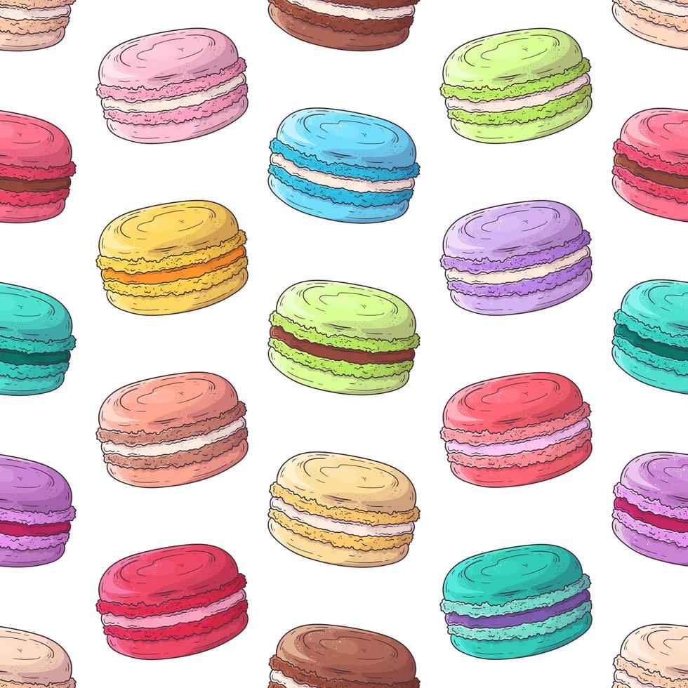 vecteur de macarons dessert français motif dessiné à la main.