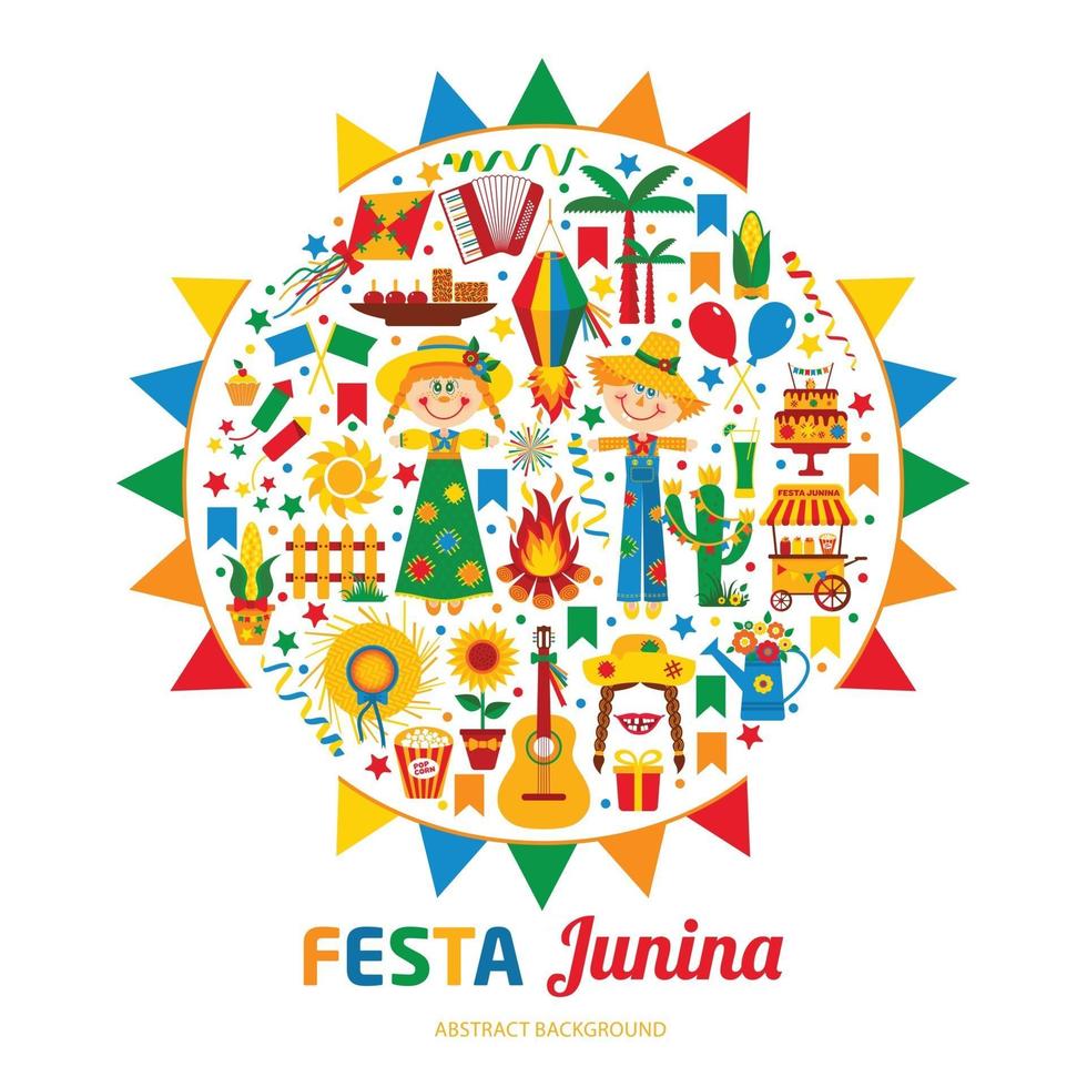 festival du village festa junina en amérique latine. icônes définies dans la bannière vecteur