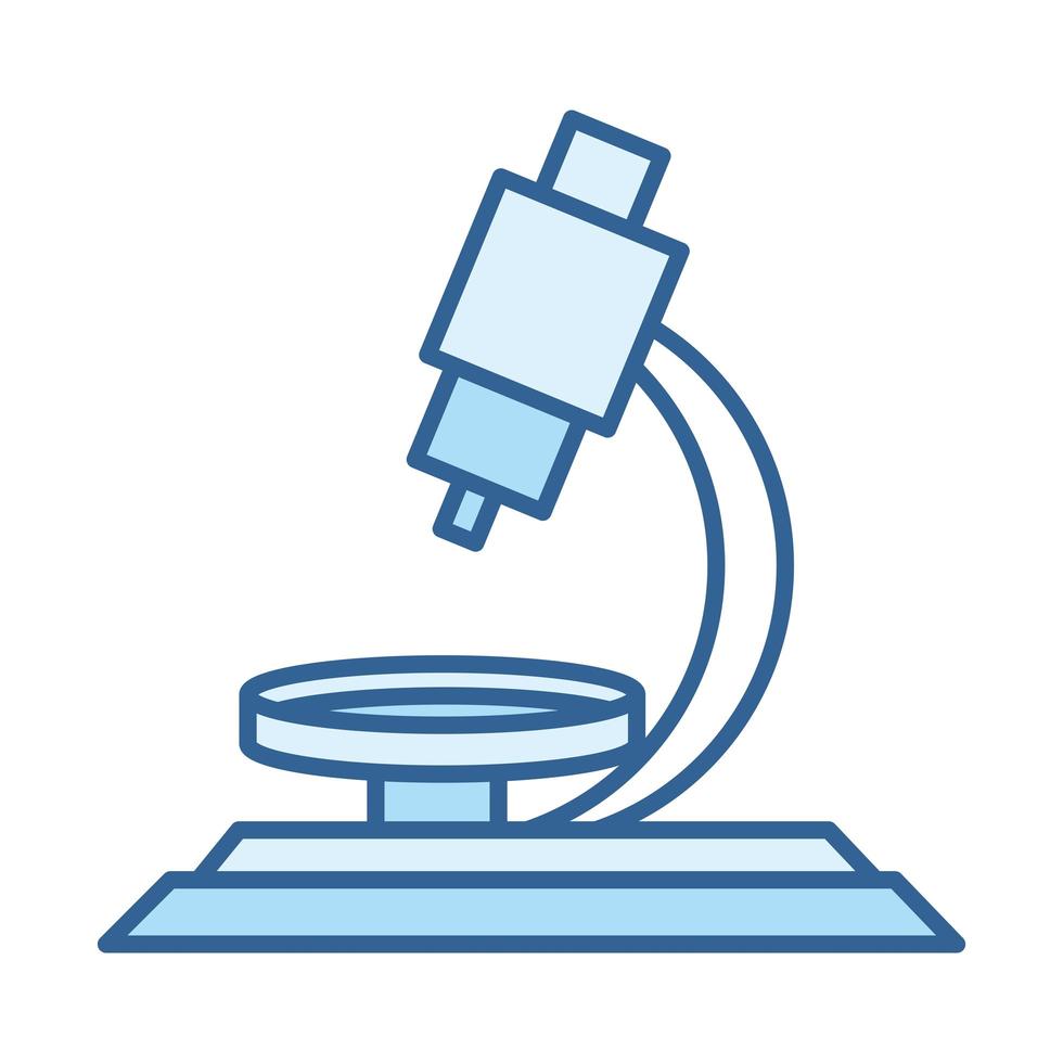 icône bleue de remplissage de ligne de science d'analyse de microscope de laboratoire vecteur