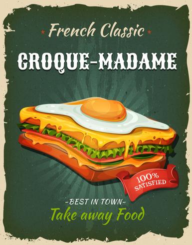 Affiche française de sandwich de restauration rapide vecteur