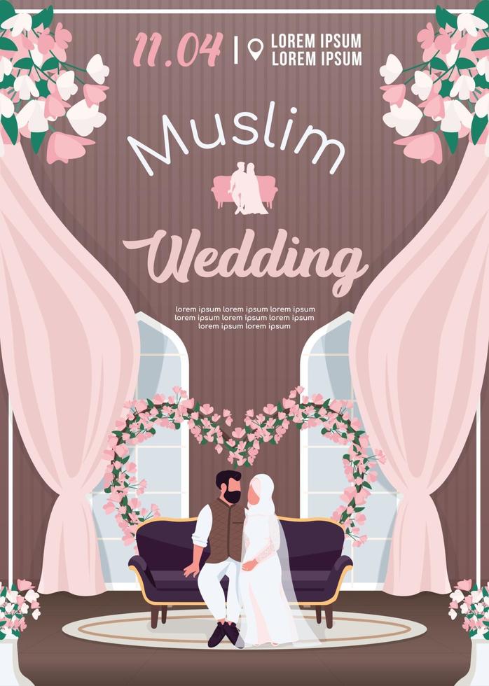 modèle de vecteur plat d'invitation de mariage musulman