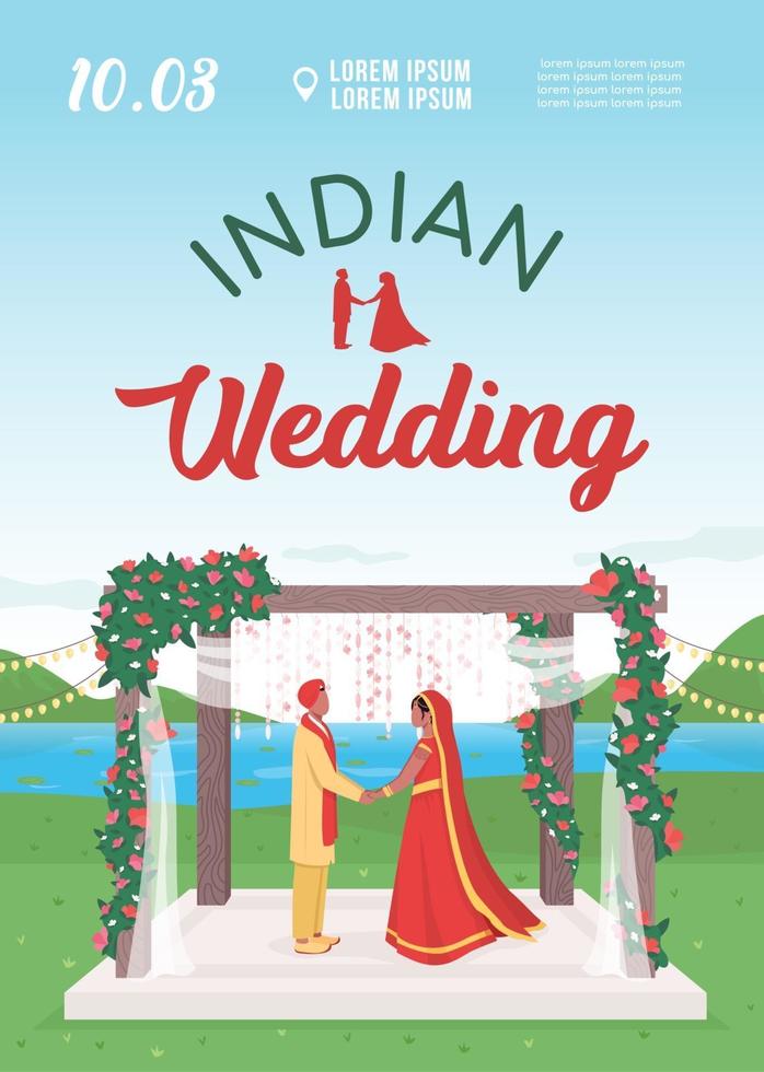 modèle de vecteur plat d'invitation de mariage indien