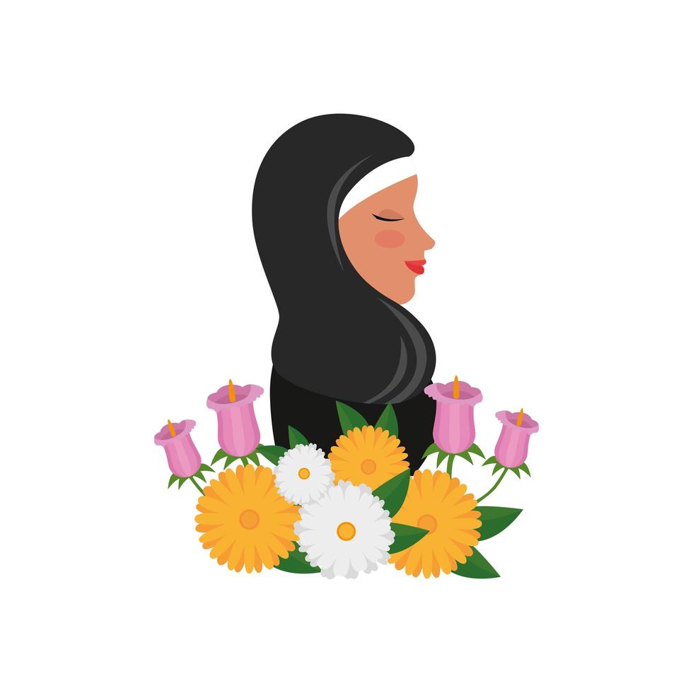 profil de femme islamique avec burqa traditionnelle et fleurs de jardin vecteur