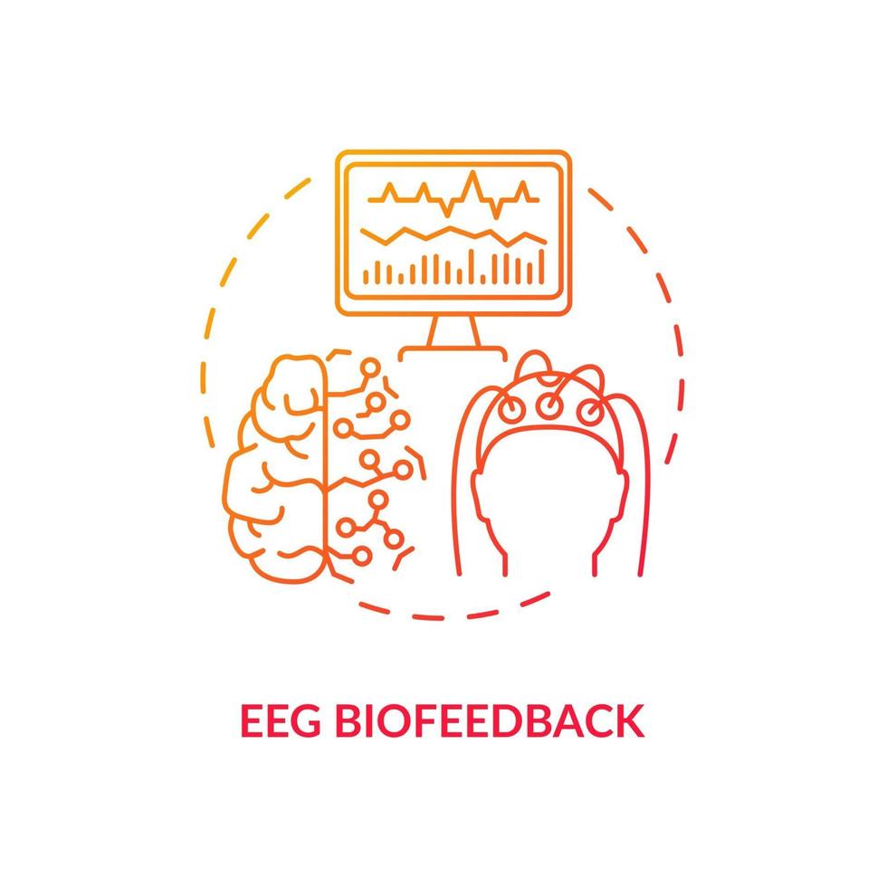 par exemple, l'icône de concept de biofeedback. méthodes de traitement de la toxicomanie. neurothérapie du cerveau humain. illustration de ligne mince de création de corps sain idée abstraite. dessin en couleur de contour isolé de vecteur