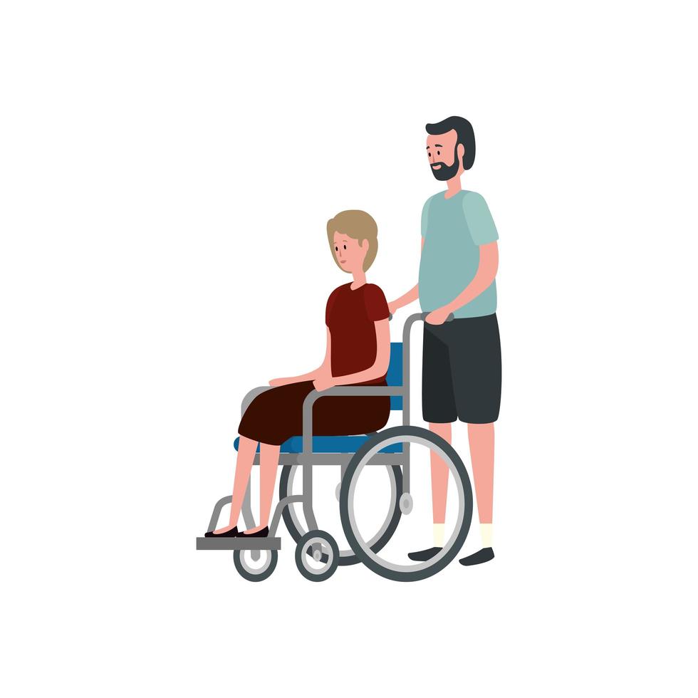 joli couple de grands-parents en fauteuil roulant vecteur