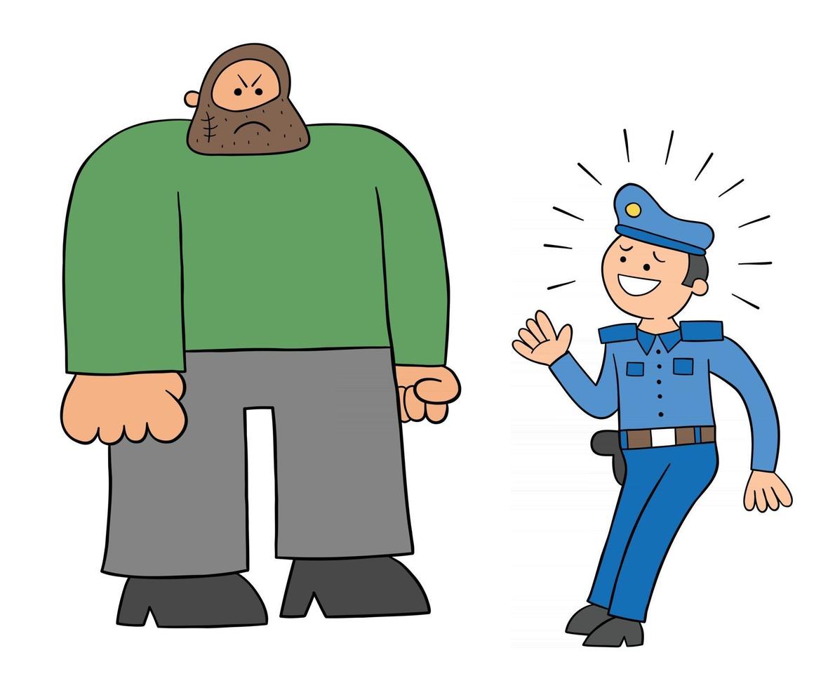 homme de police de dessin animé peur de l'illustration vectorielle de grand homme vecteur