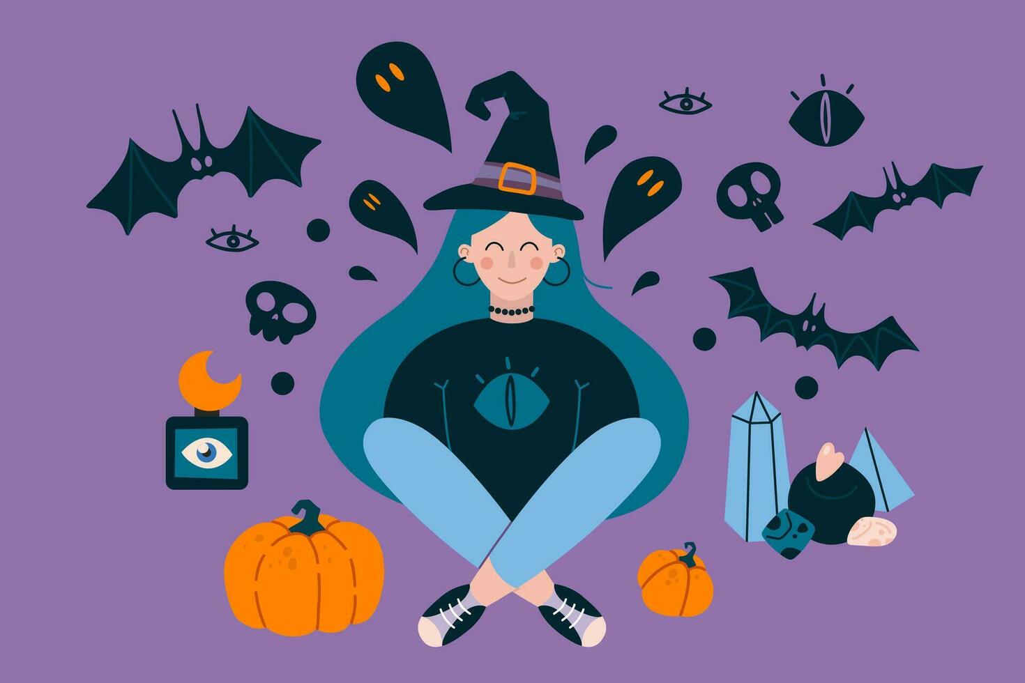 Halloween sorcière, dessin animé style. branché moderne vecteur illustration isolé sur blanc Contexte