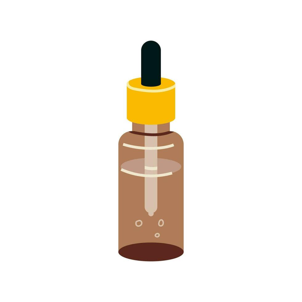 marron verre bouteille de essentiel huile, pipette avec goutte, dessin animé style. branché moderne vecteur illustration