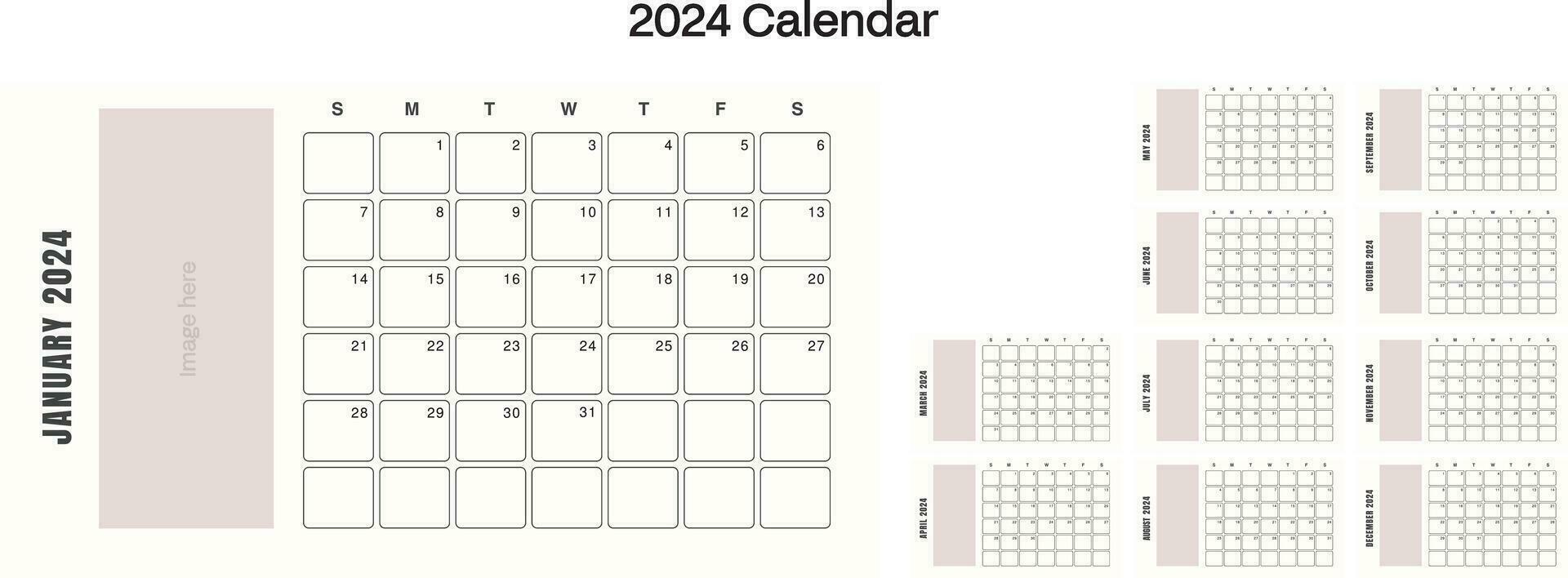 calendrier 2024 la semaine début dimanche entreprise conception planificateur modèle vecteur