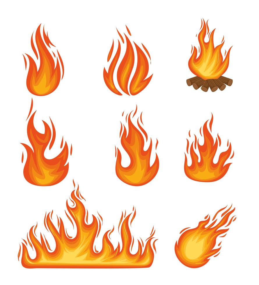 huit flammes de feu vecteur