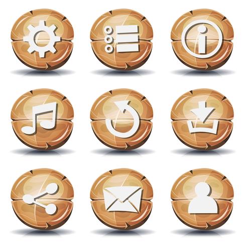 Funny Wood Icons and Buttons pour le jeu Ui vecteur