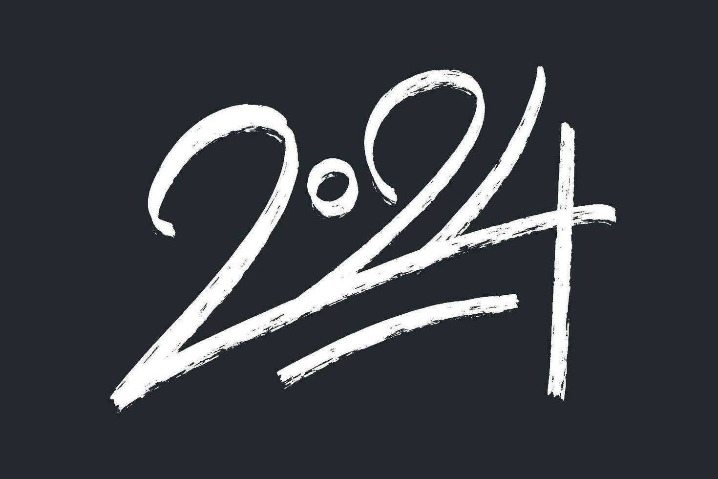 2024 main tiré typographie logo conception concept. Nouveau année nombre dans blanc craie sur noir planche style. conception pour salutation matériaux. vecteur