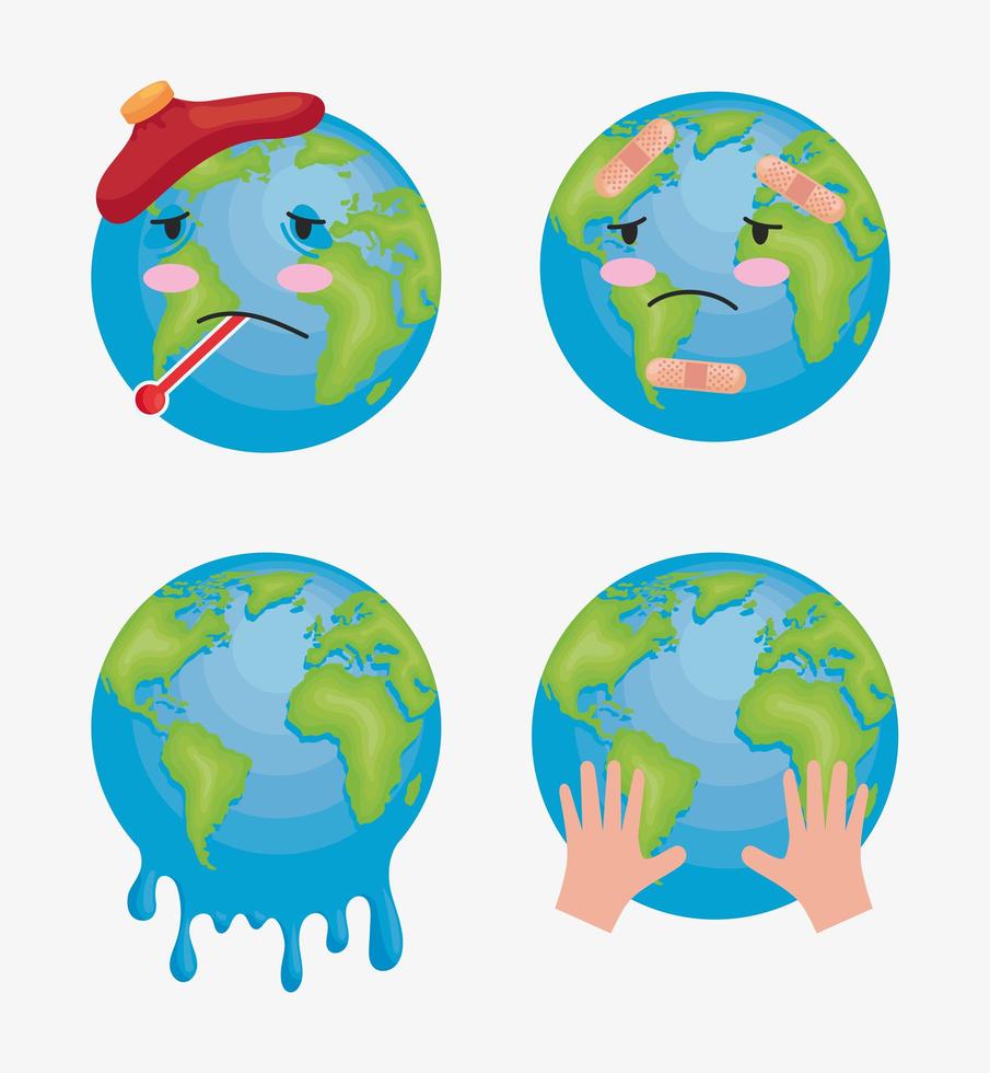 quatre icônes du réchauffement climatique vecteur