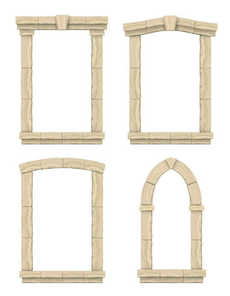 ancien pierre fenêtre cadres ensemble. cambre dans le mur de beige Couper pierre et travertin marbre pour une fenêtre ou porte dans le classique style vecteur