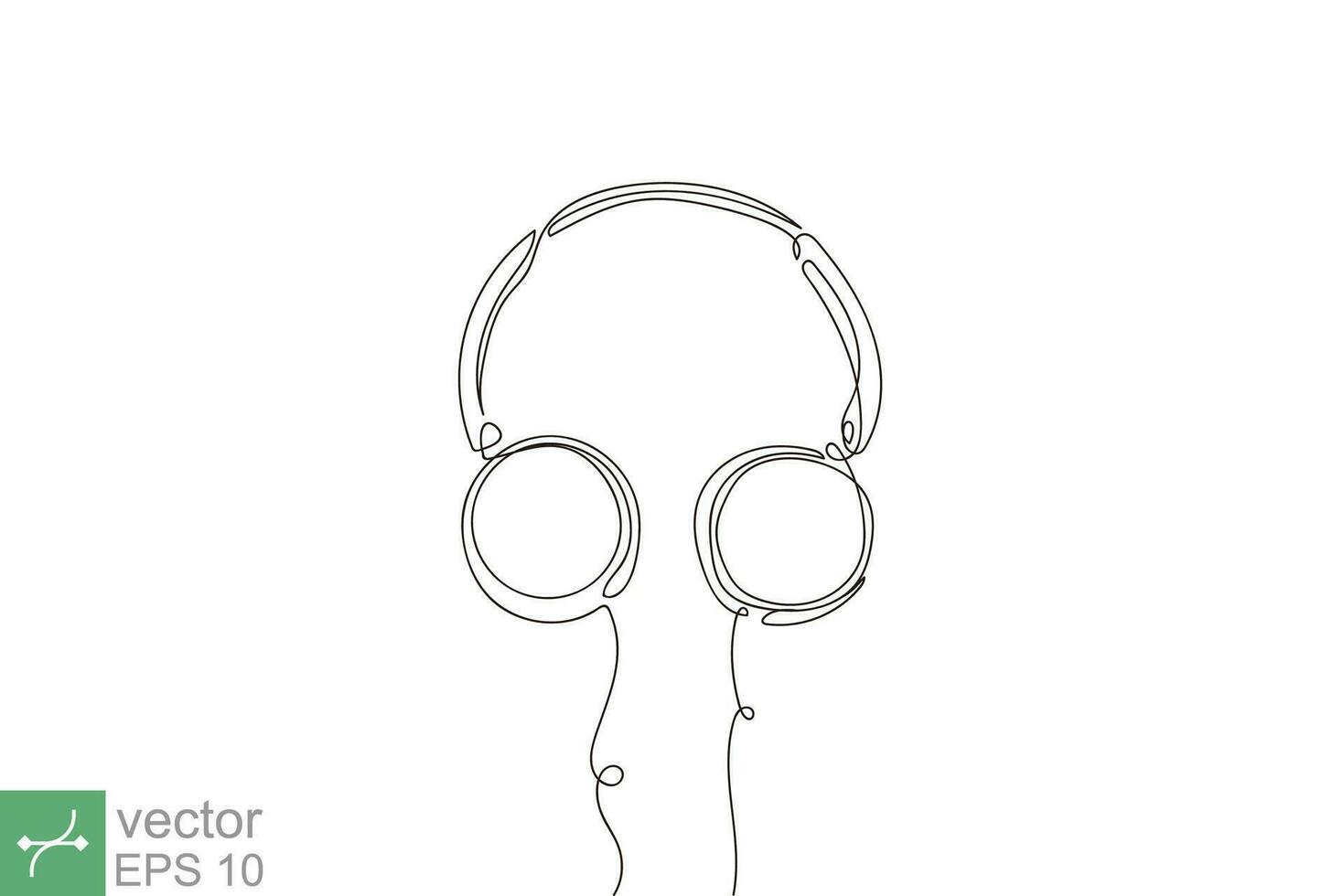 un ligne dessin de casque de musique, casque. la musique élément pour écoute l'audio, radio playlist. continu ligne art conception isolé sur blanc Contexte. eps dix. vecteur