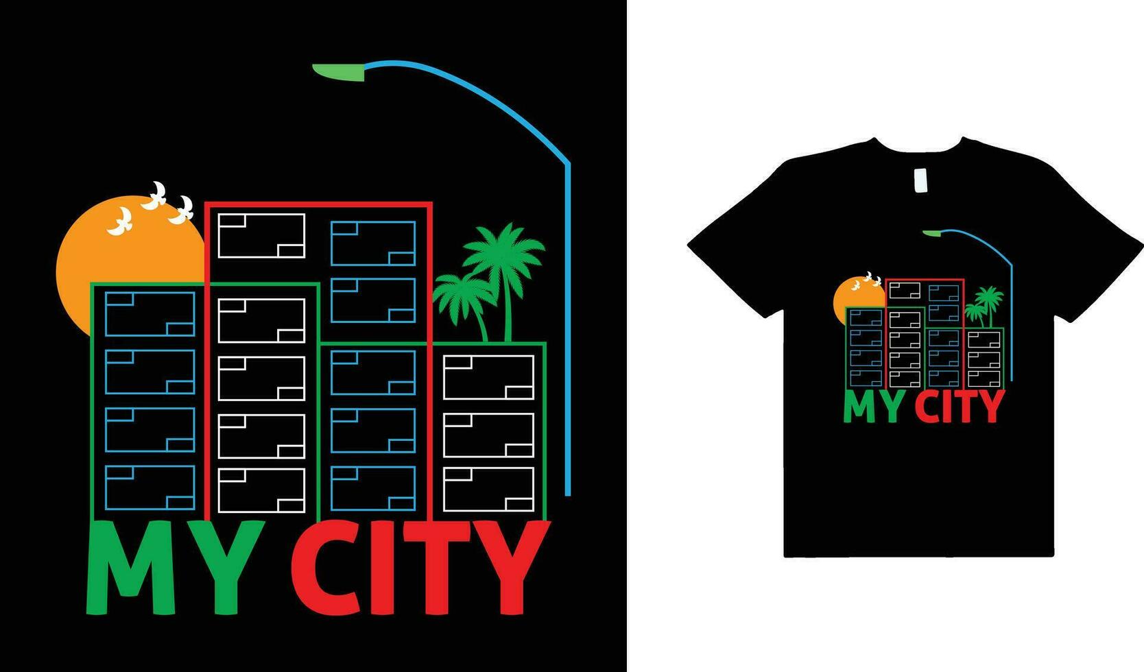 mon ville typographie T-shirt conception, typographie T-shirt conception. vecteur