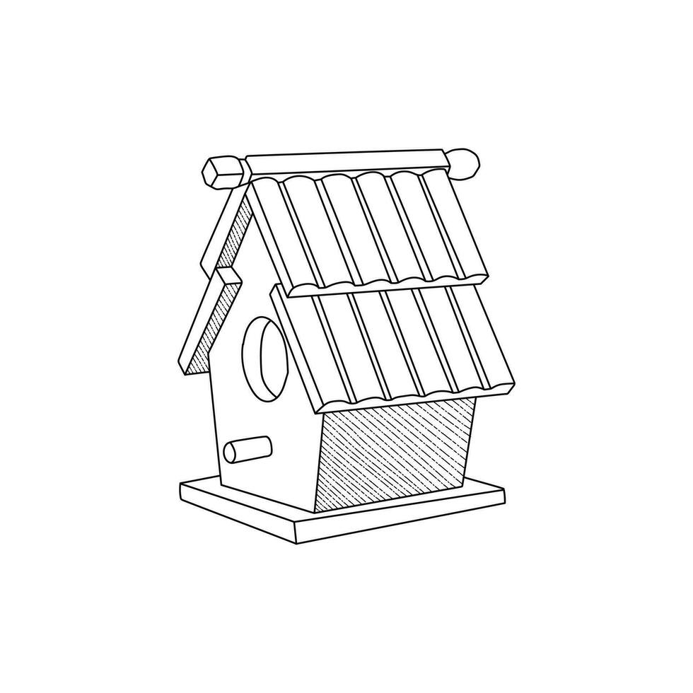 oiseau maison ligne art conception modèle, vecteur symbole, signe, contour illustration.