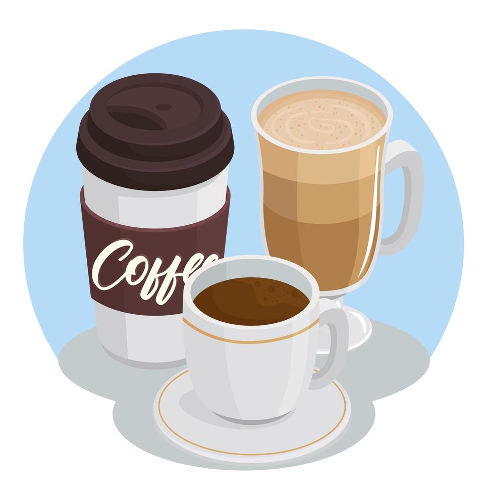 boissons au café en tasse et icônes de pot à emporter vecteur