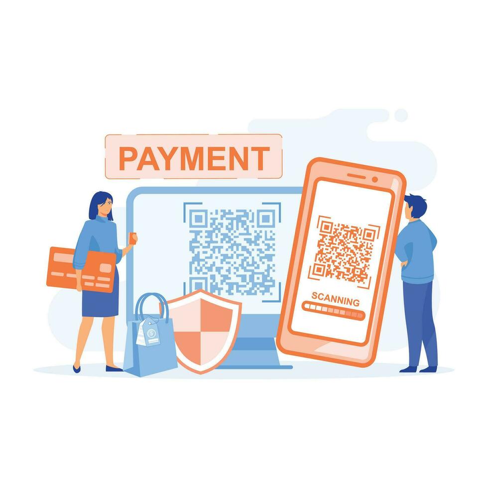 en ligne Paiement et portefeuille. sans argent payer, sécurité bar code pour en ligne paiement, plat vecteur moderne illustration