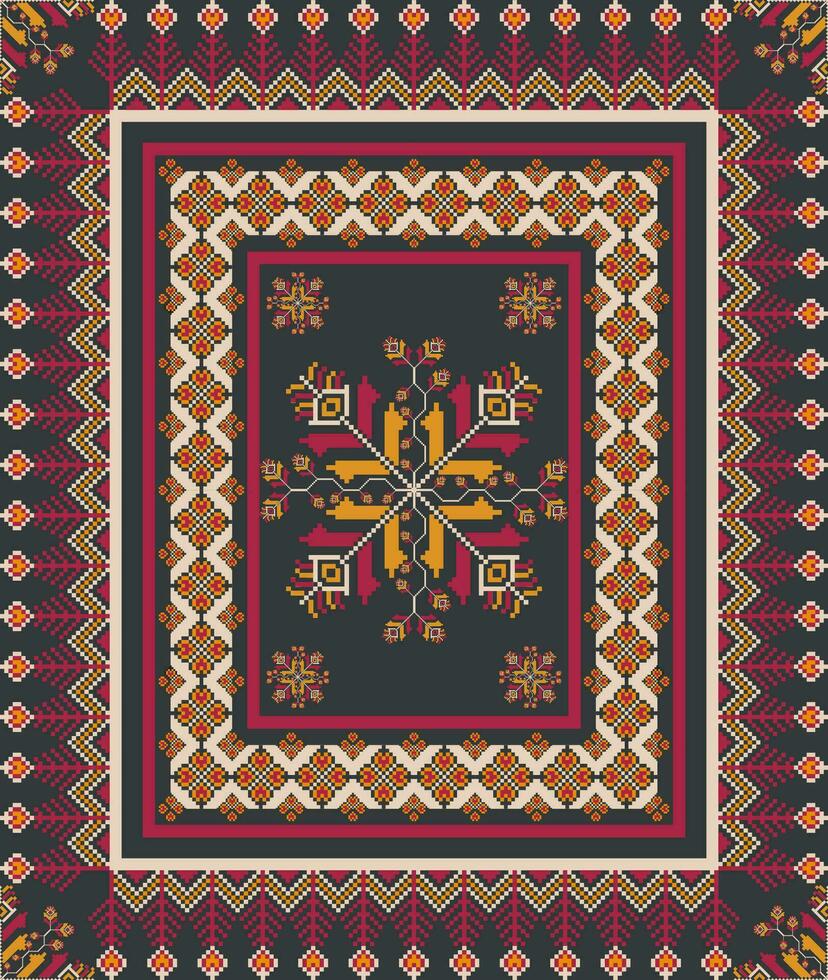 broderie point géométrique modèle. ethnique géométrique forme sans couture modèle coloré pixel art style. ethnique point modèle utilisation pour tapis, tapis, coussin, édredon, fond d'écran, tapisserie, etc. vecteur