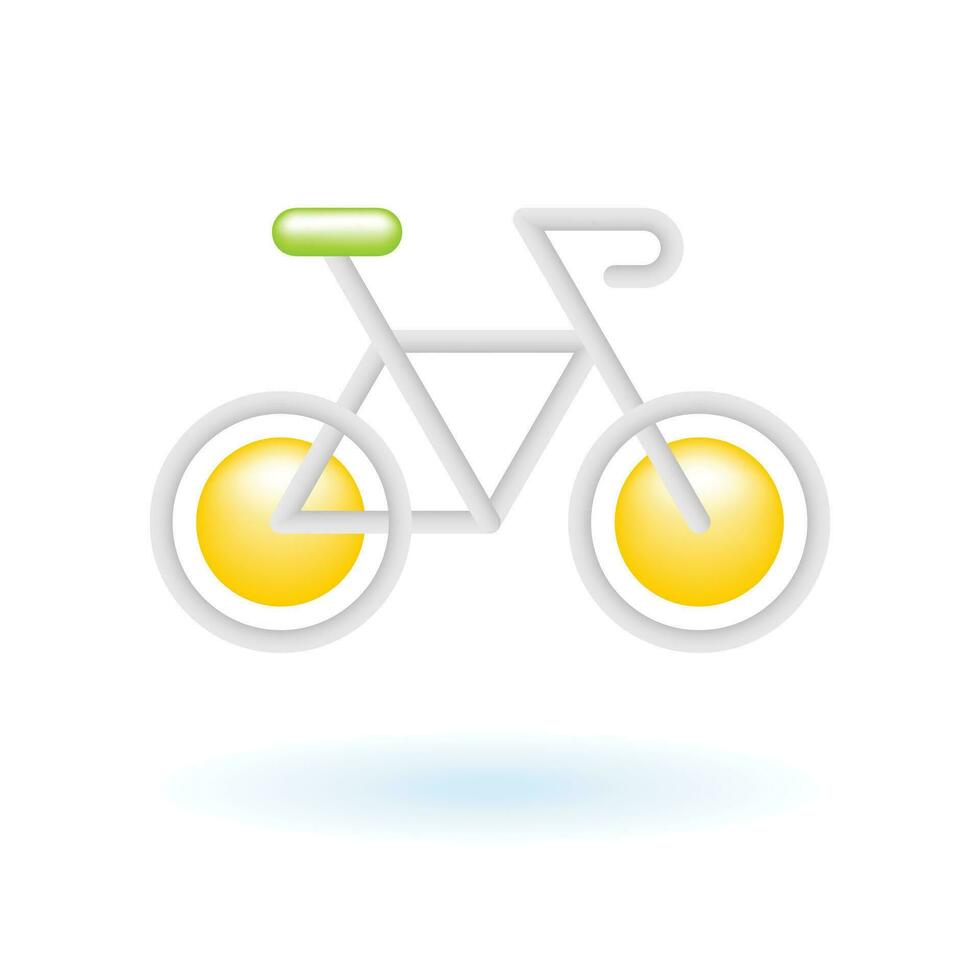 3d vélo bicyclette vert énergie icône. éco durabilité environnement concept. brillant verre Plastique couleur. mignonne réaliste dessin animé minimal style. 3d rendre vecteur icône ux ui isolé illustration.